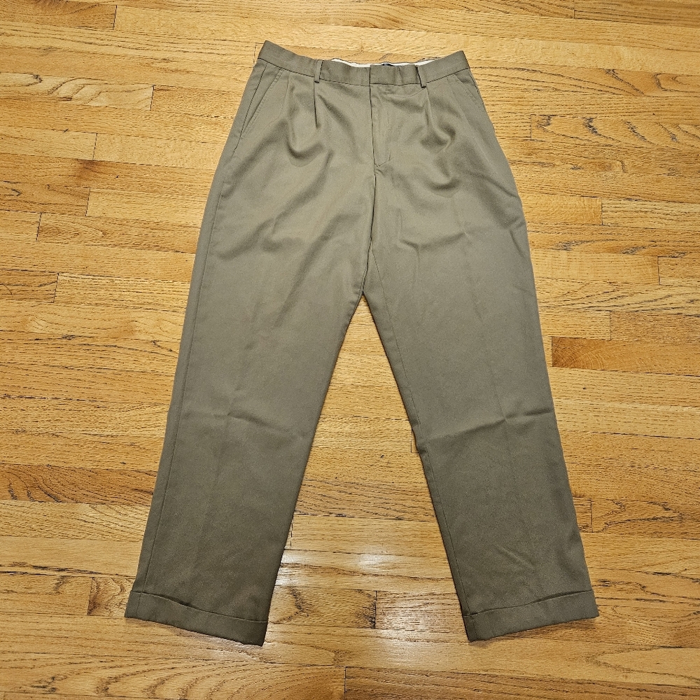 Eddie Bauer Men's Tan Wool Pleated And Cuffed Slacks Dress Pants Size 34 X 34